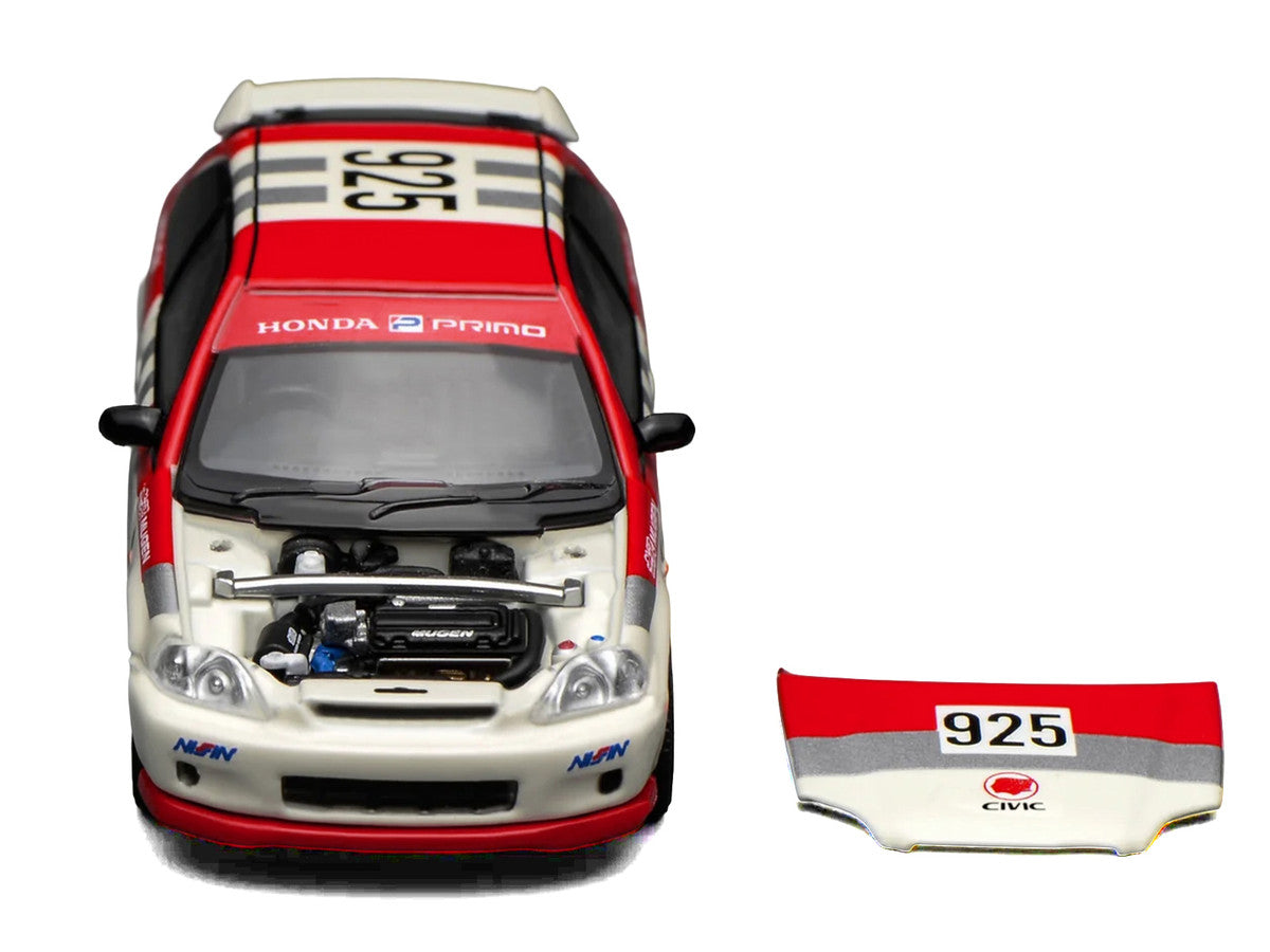 Honda Civic Type R (EK9) RHD (Right Hand Drive) #925 "Idemitsu Motion" White and Red 1/64 Diecast Model Car by MotorHelix Motorhelix
