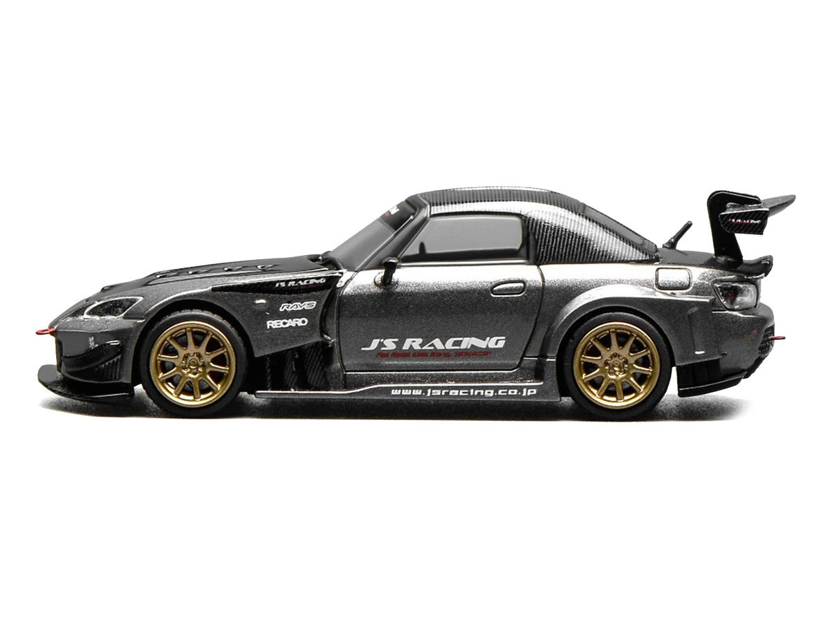 Honda S2000 RHD (Right Hand Drive) "J's Racing" Moon Rock Gray Metallic with Carbon Hood and Top 1/64 Diecast Model Car by MotorHelix Motorhelix