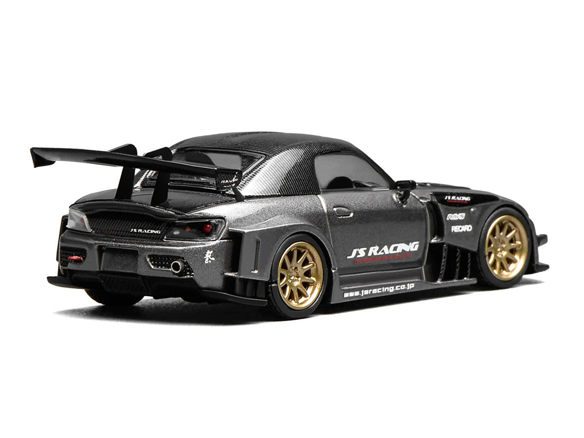 Honda S2000 RHD (Right Hand Drive) "J's Racing" Moon Rock Gray Metallic with Carbon Hood and Top 1/64 Diecast Model Car by MotorHelix Motorhelix