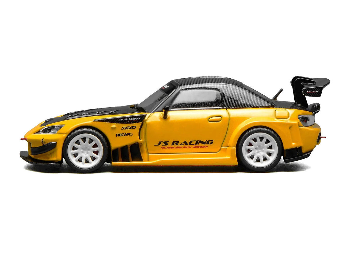 Honda S2000 RHD (Right Hand Drive) "J's Racing" New Indy Yellow Pearl with Carbon Hood and Top 1/64 Diecast Model Car by MotorHelix Motorhelix