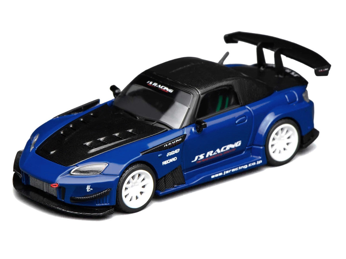 Honda S2000 RHD (Right Hand Drive) "J's Racing" Apex Blue Pearl with Carbon Hood and Top 1/64 Diecast Model Car by MotorHelix Motorhelix