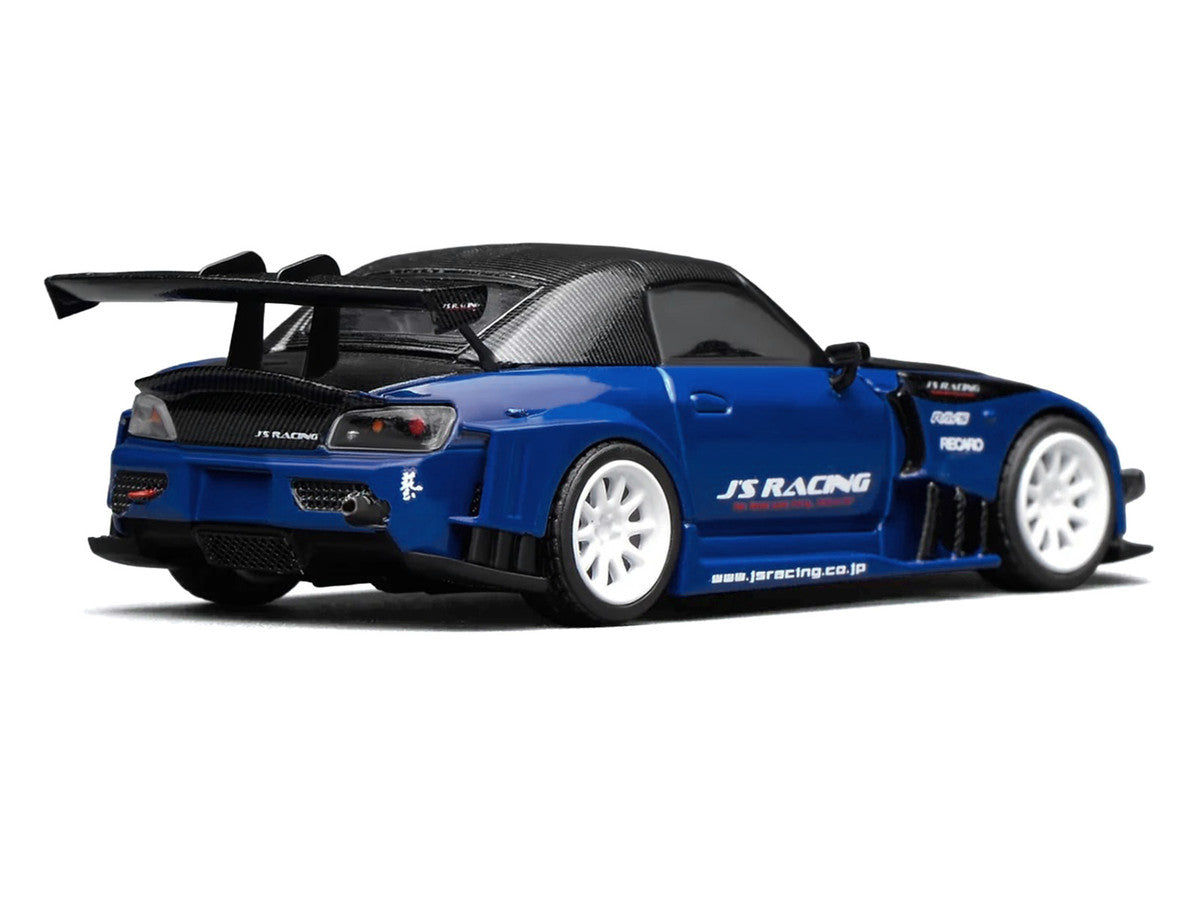 Honda S2000 RHD (Right Hand Drive) "J's Racing" Apex Blue Pearl with Carbon Hood and Top 1/64 Diecast Model Car by MotorHelix Motorhelix