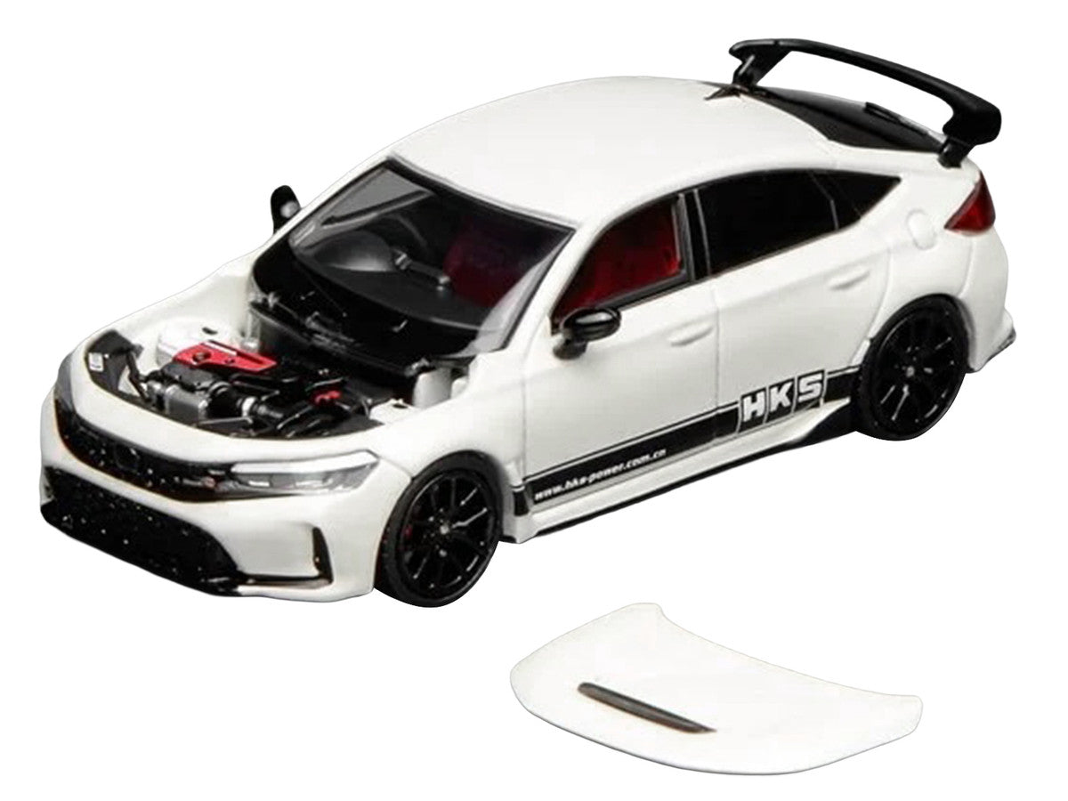 Honda Civic Type R (FL5) RHD (Right Hand Drive) "HKS" White with Black Stripes 1/64 Diecast Model Car by MotorHelix-3