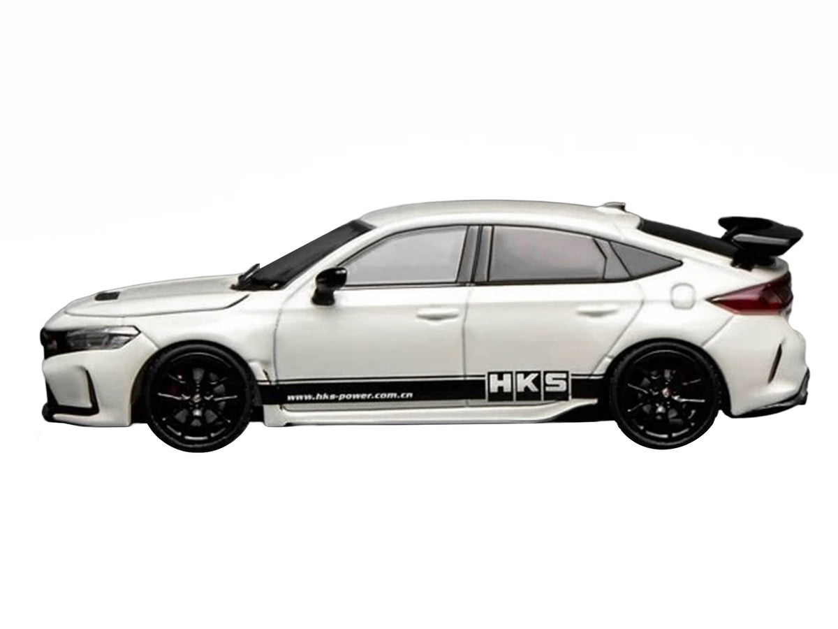 Honda Civic Type R (FL5) RHD (Right Hand Drive) "HKS" White with Black Stripes 1/64 Diecast Model Car by MotorHelix-0