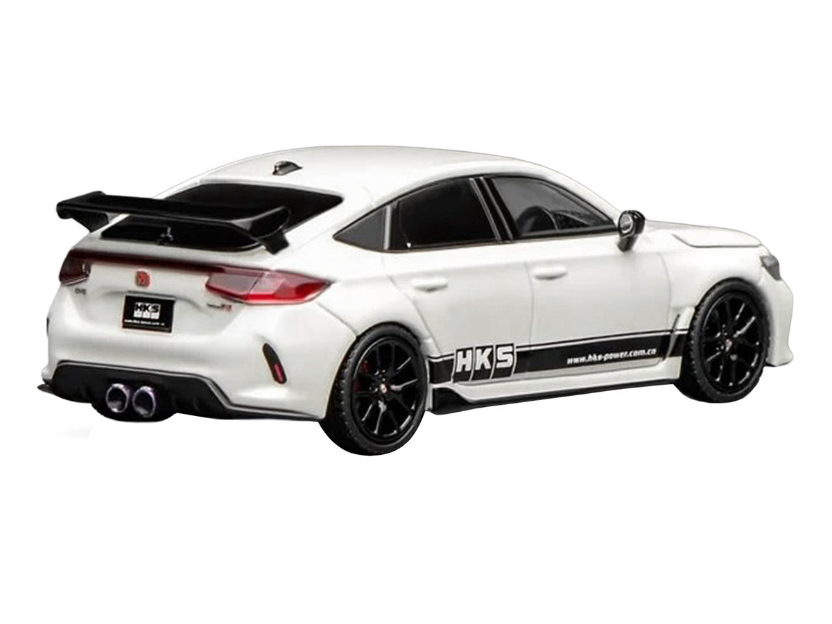 Honda Civic Type R (FL5) RHD (Right Hand Drive) "HKS" White with Black Stripes 1/64 Diecast Model Car by MotorHelix-1