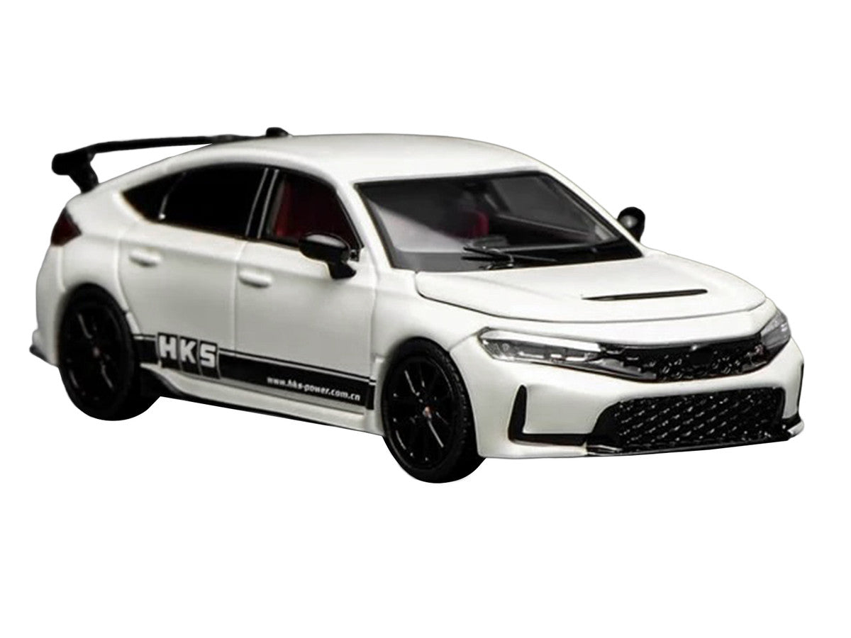 Honda Civic Type R (FL5) RHD (Right Hand Drive) "HKS" White with Black Stripes 1/64 Diecast Model Car by MotorHelix-2