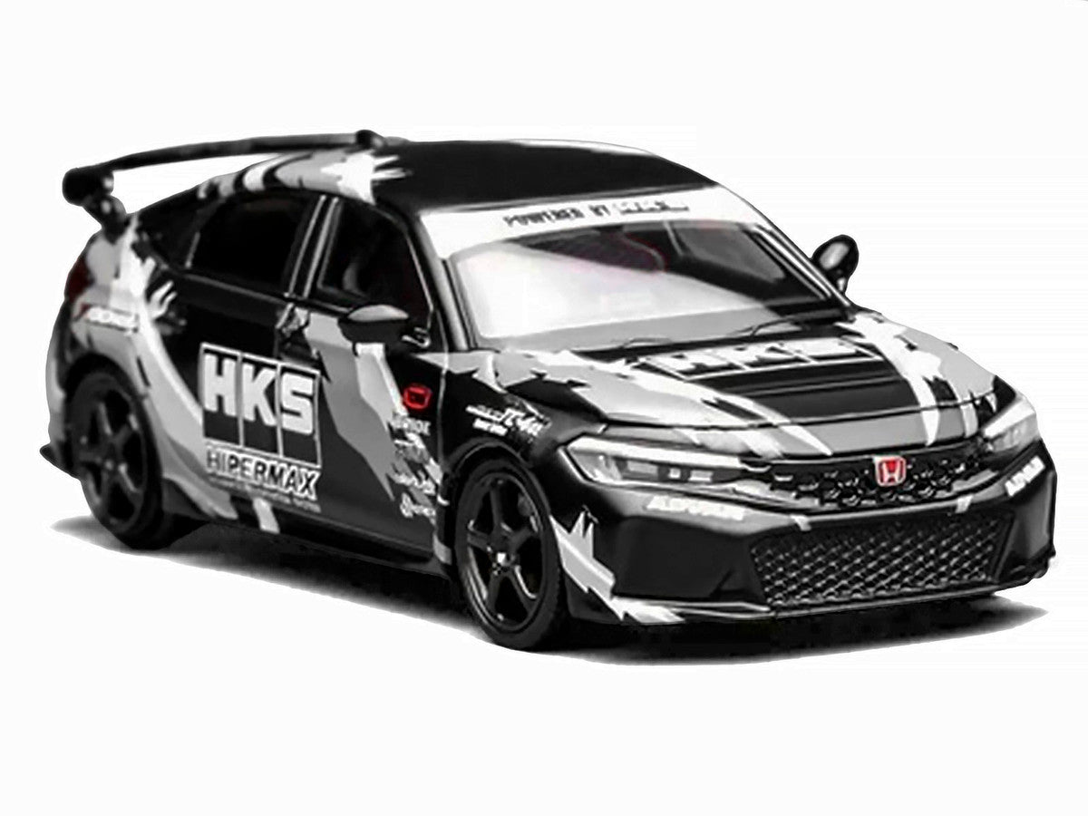 Honda Civic Type R (FL5) RHD (Right Hand Drive) "HKS" Matt Black with Graphics 1/64 Diecast Model Car by MotorHelix-1