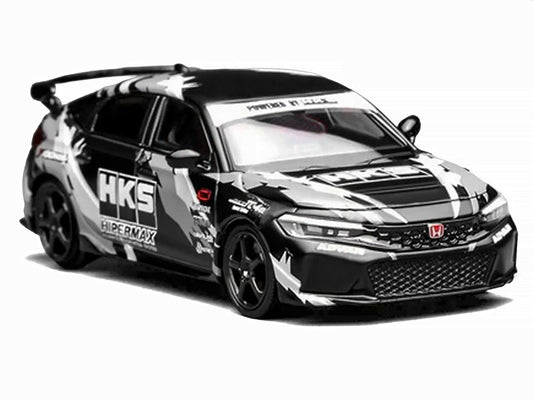 Honda Civic Type R (FL5) RHD (Right Hand Drive) "HKS" Matt Black with Graphics 1/64 Diecast Model Car by MotorHelix-1