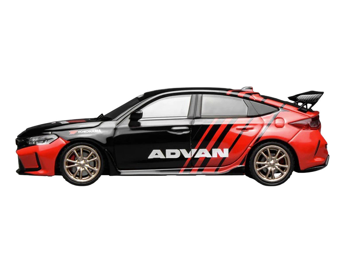 Honda Civic Type R (FL5) RHD (Right Hand Drive) "ADVAN" Black and Red 1/64 Diecast Model Car by MotorHelix-0