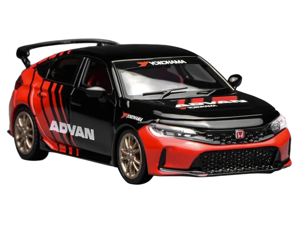 Honda Civic Type R (FL5) RHD (Right Hand Drive) "ADVAN" Black and Red 1/64 Diecast Model Car by MotorHelix-2
