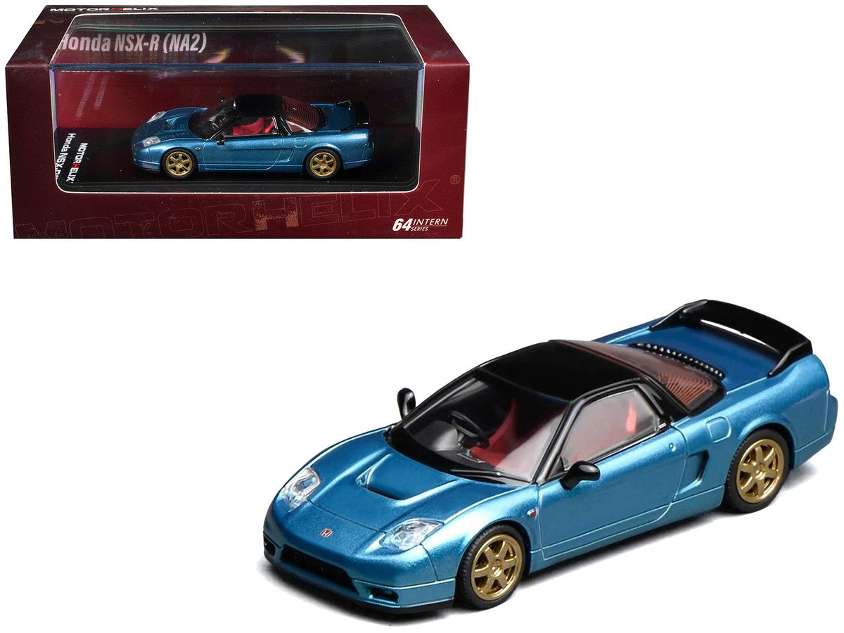 Honda NSX-R (NA2) RHD (Right Hand Drive) Ice Blue Metallic with Black Top and Red Interior "Intern 64" Series 1/64 Diecast Model Car by MotorHelix Motorhelix