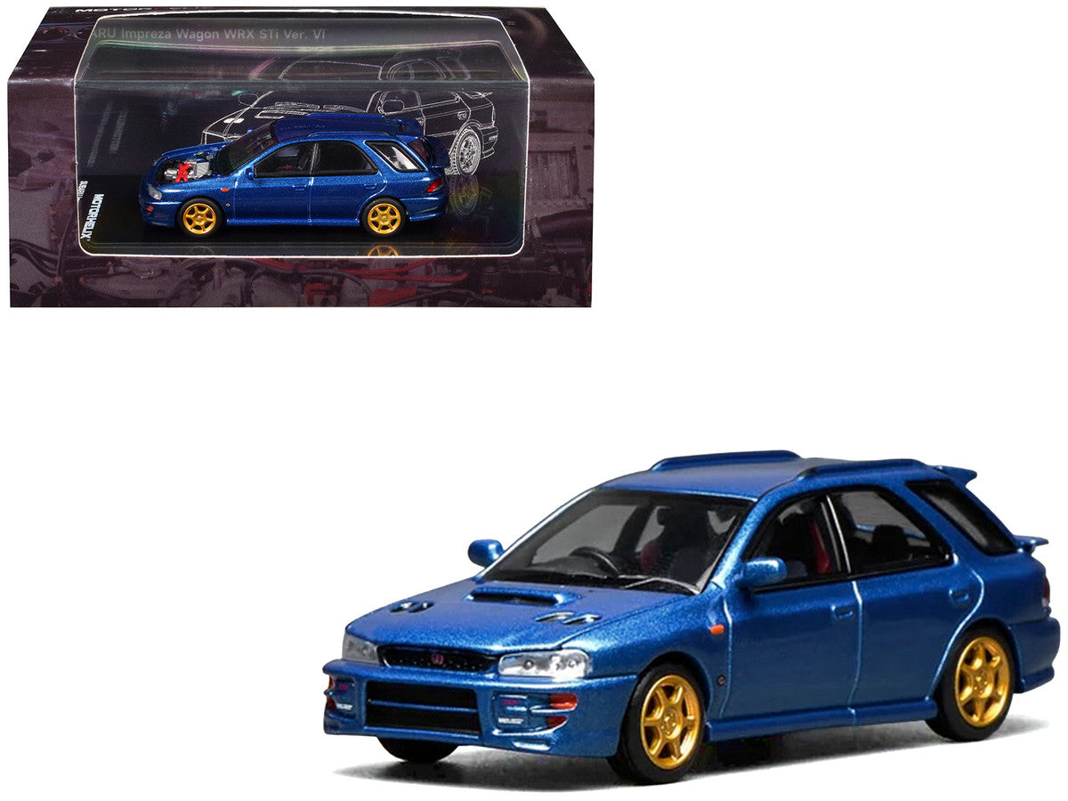 Subaru Impreza WRX STi Wagon Version VI RHD (Right Hand Drive) Blue Metallic 1/64 Diecast Model Car by MotorHelix-4
