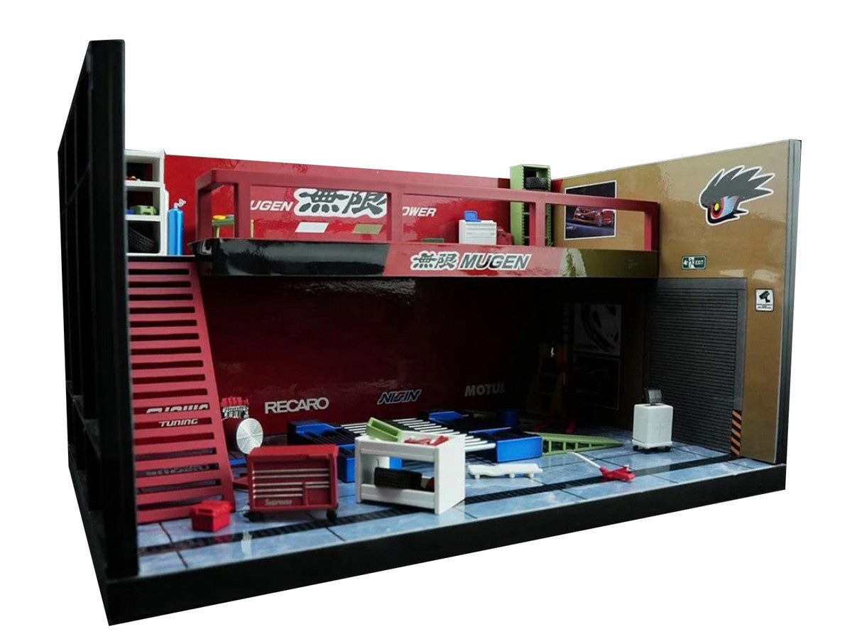 "Mugen Power" Garage Diorama with Accessories 1/64 Model by MotorHelix Motorhelix