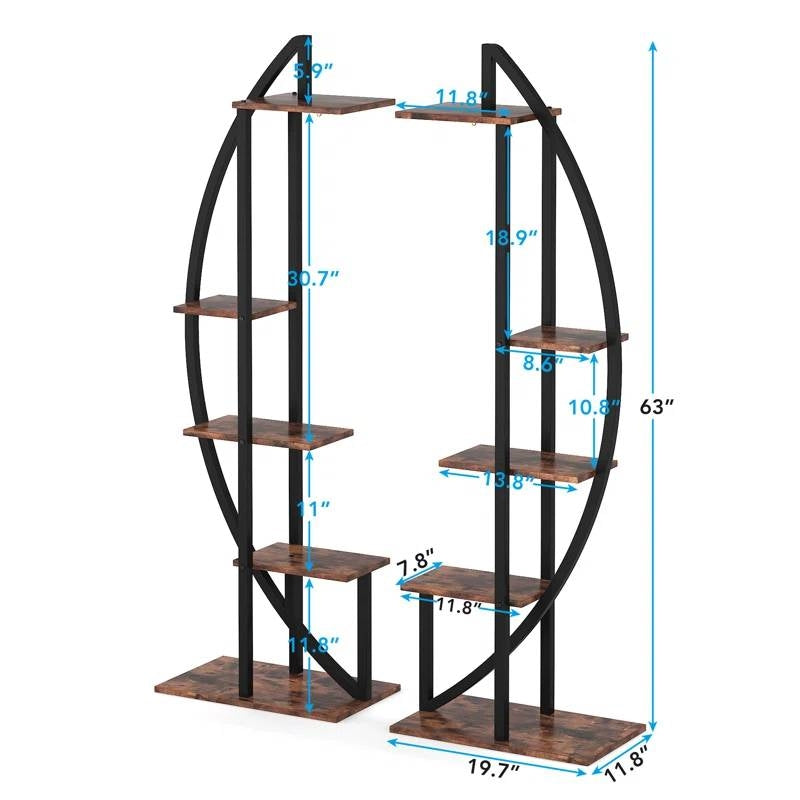 Set of 2 - Symmetrical Modern Metal Wood 10-Shelf Plant Stand FastFurnishings