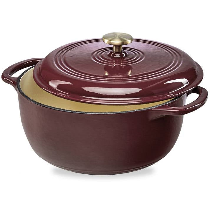 6 Quart Large Maroon Cabernet Red Enamel Cast-Iron Dutch Oven Kitchen Cookware FastFurnishings
