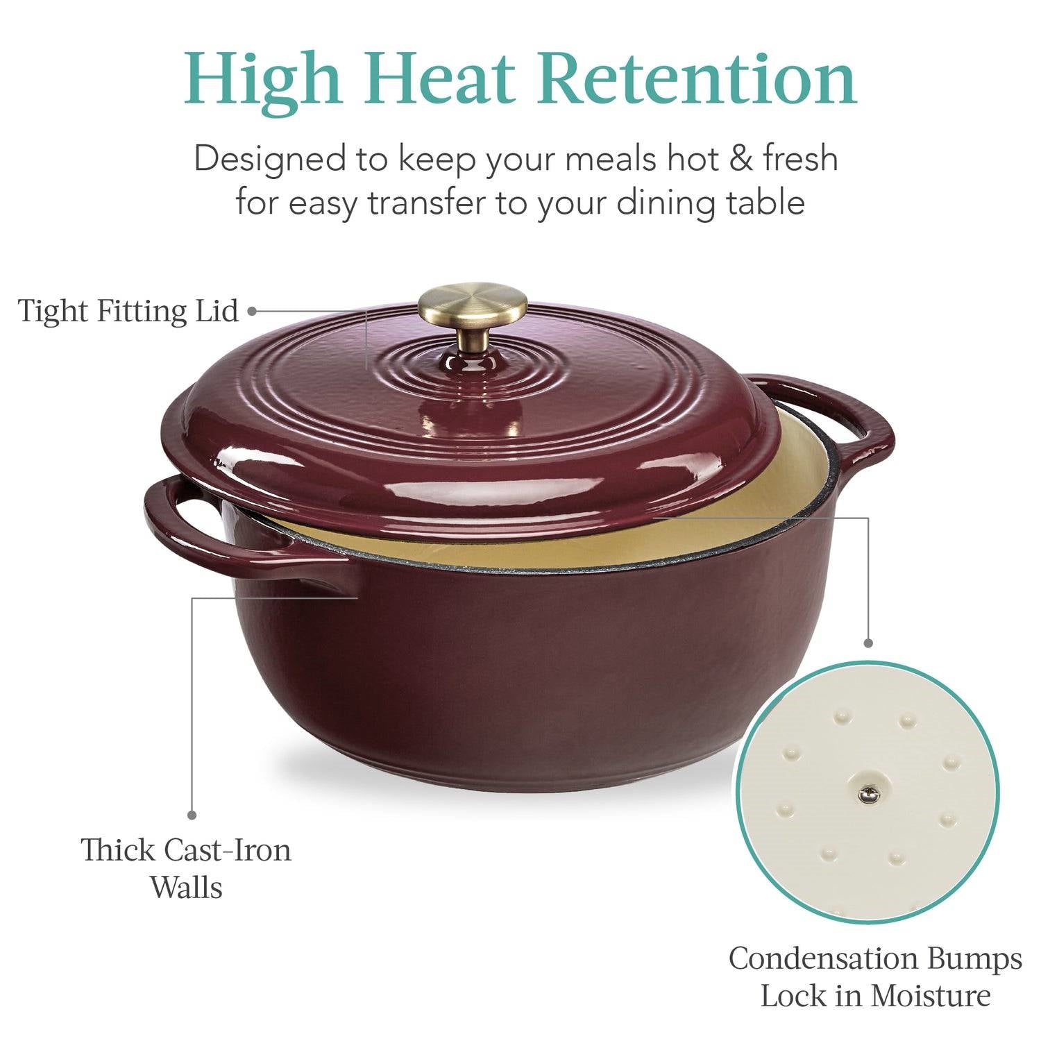 6 Quart Large Maroon Cabernet Red Enamel Cast-Iron Dutch Oven Kitchen Cookware FastFurnishings