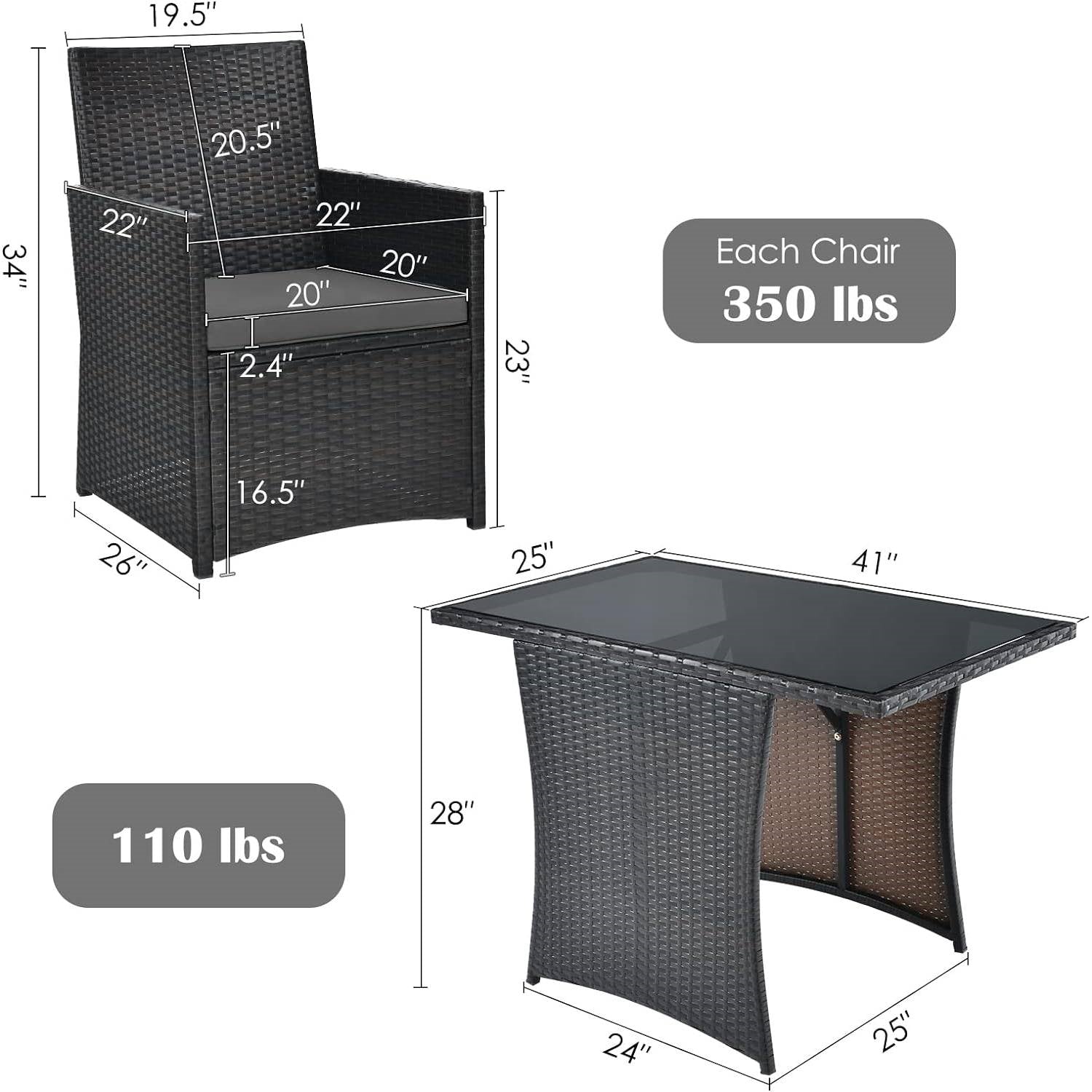 3-Piece Outdoor Patio Furniture Bistro Dining Set in Brown Grey PE Rattan FastFurnishings