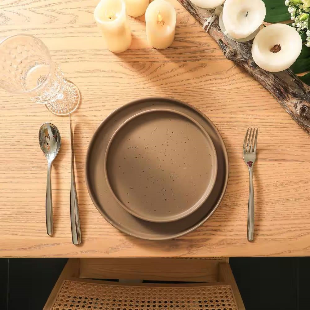 16-Piece Stoneware Dinnerware Set in Matte Brown - Service for 4 FastFurnishings