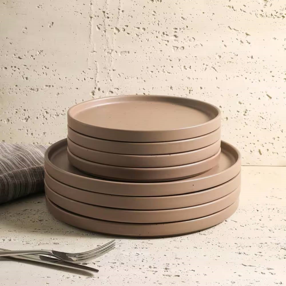 16-Piece Stoneware Dinnerware Set in Matte Brown - Service for 4 FastFurnishings