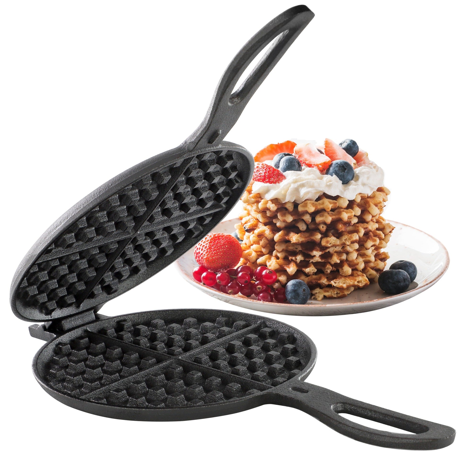 Megachef 6.7 Inch Round Cast Iron Pie Iron Outdoor/Camping Cookware with Long Handle W2B