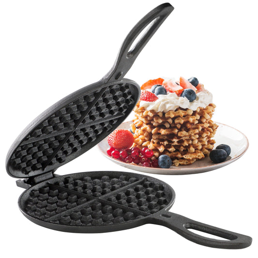Megachef 6.7 Inch Round Cast Iron Pie Iron Outdoor/Camping Cookware with Long Handle W2B