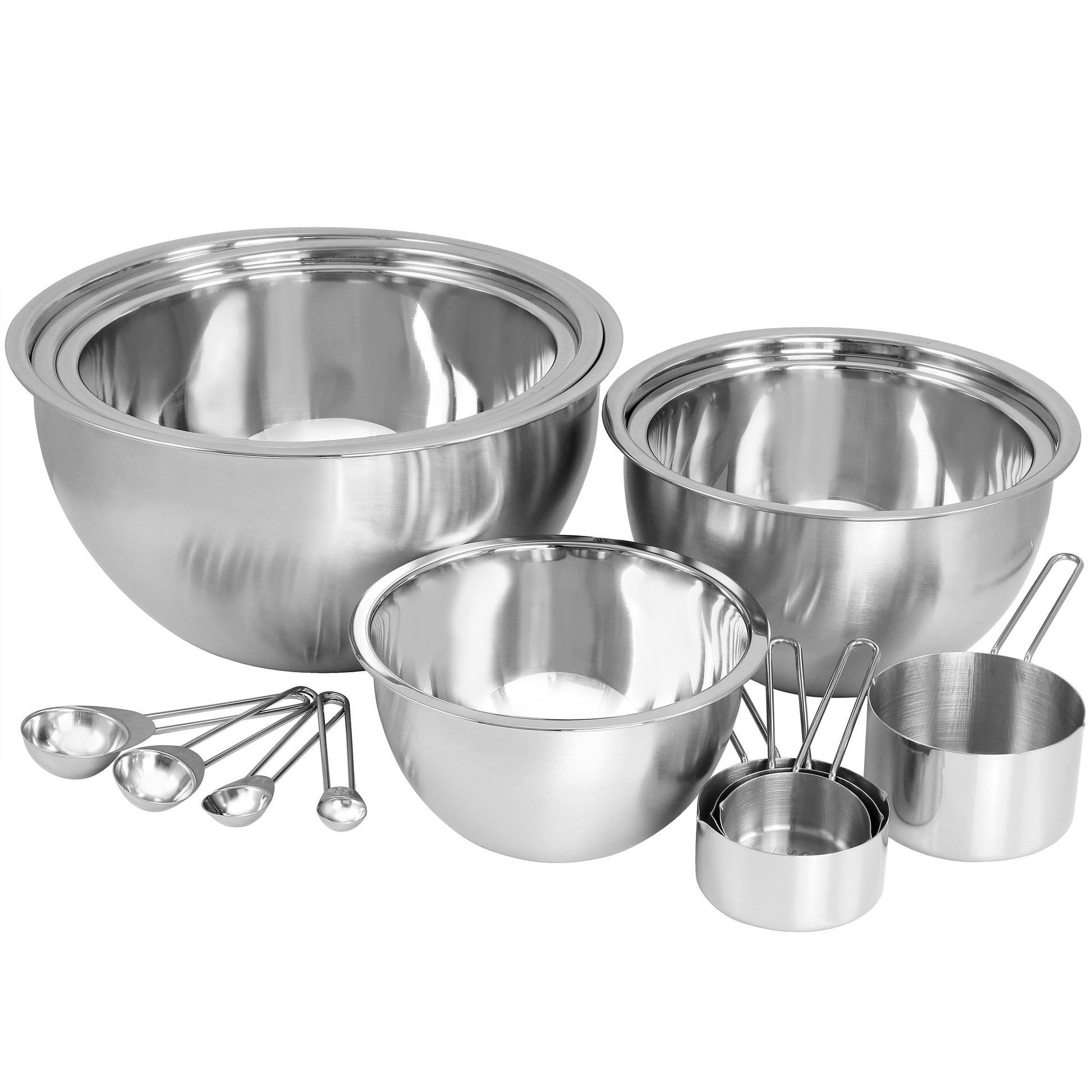 MegaChef 14 Piece Stainless Steel Measuring Cup and Spoon Set with Mixing Bowls W2B