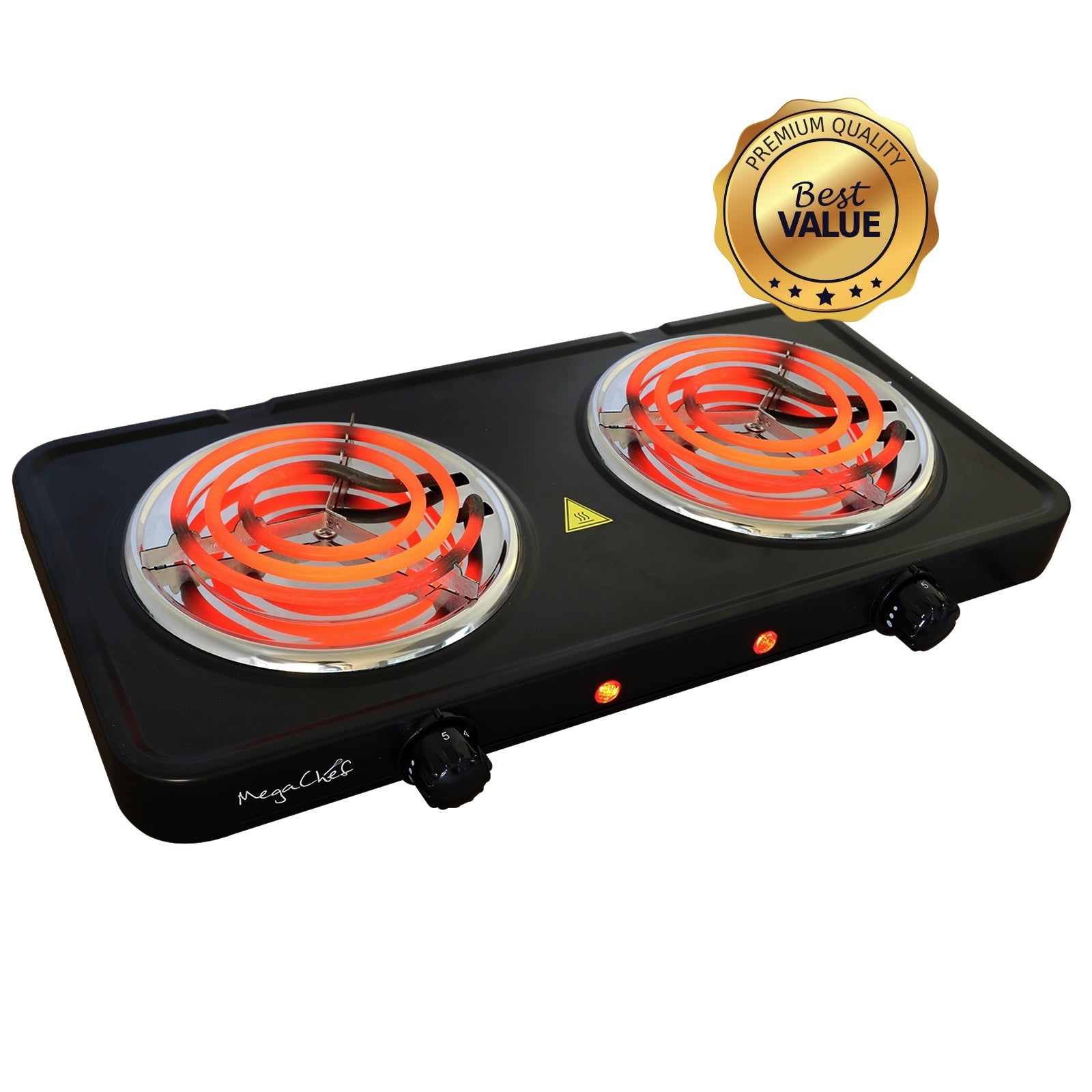 MegaChef Electric Easily Portable Ultra Lightweight Dual Coil Burner Cooktop Buffet Range in Matte Black W2B