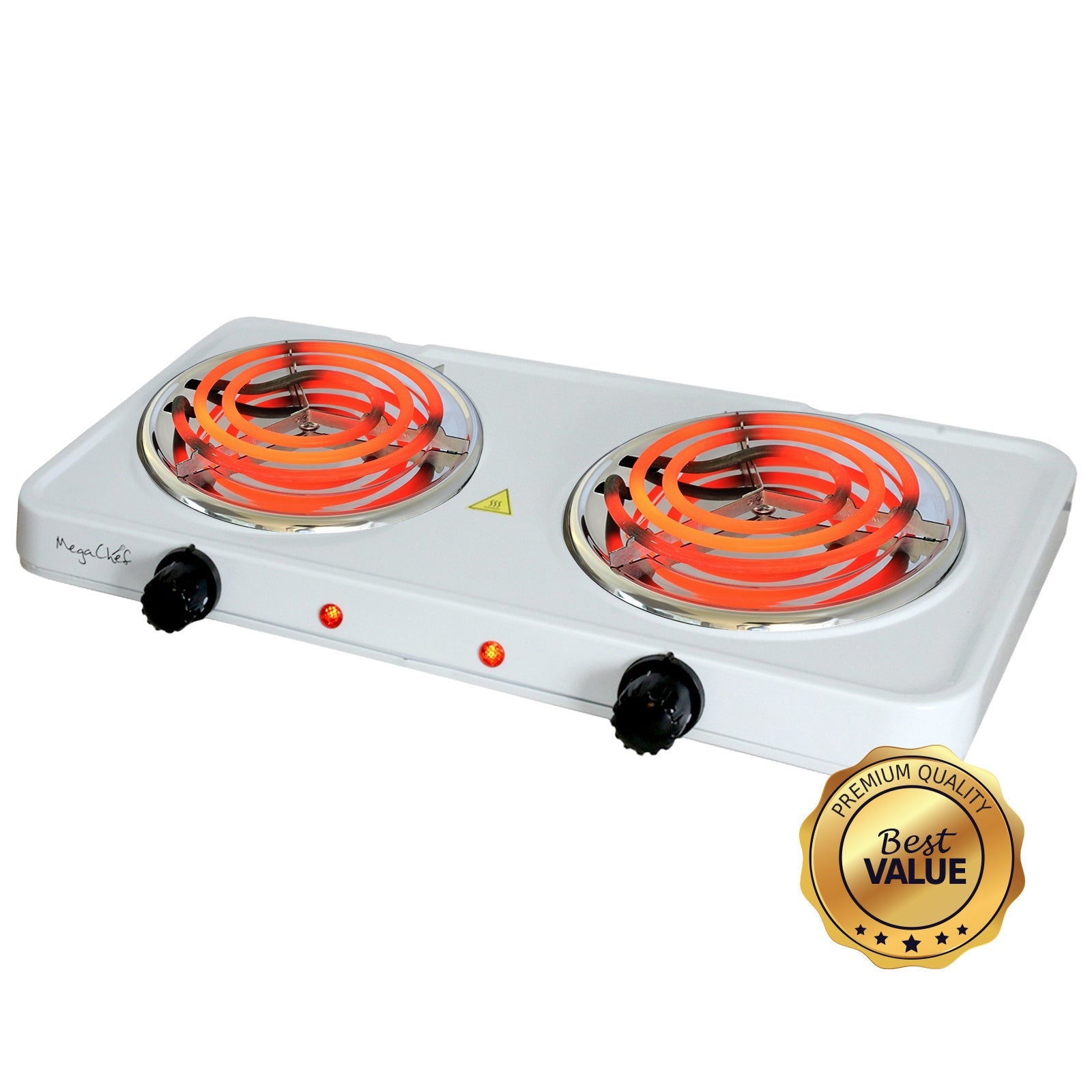 MegaChef Electric Easily Portable Ultra Lightweight Dual Coil Burner Cooktop Buffet Range in White W2B