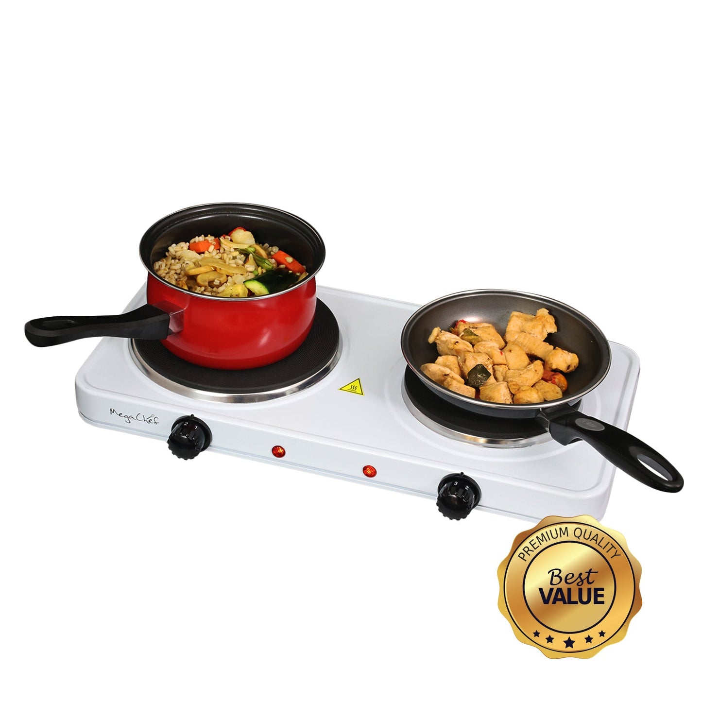 MegaChef Electric Easily Portable Ultra Lightweight Dual Burner Cooktop Buffet Range in Sleek White W2B