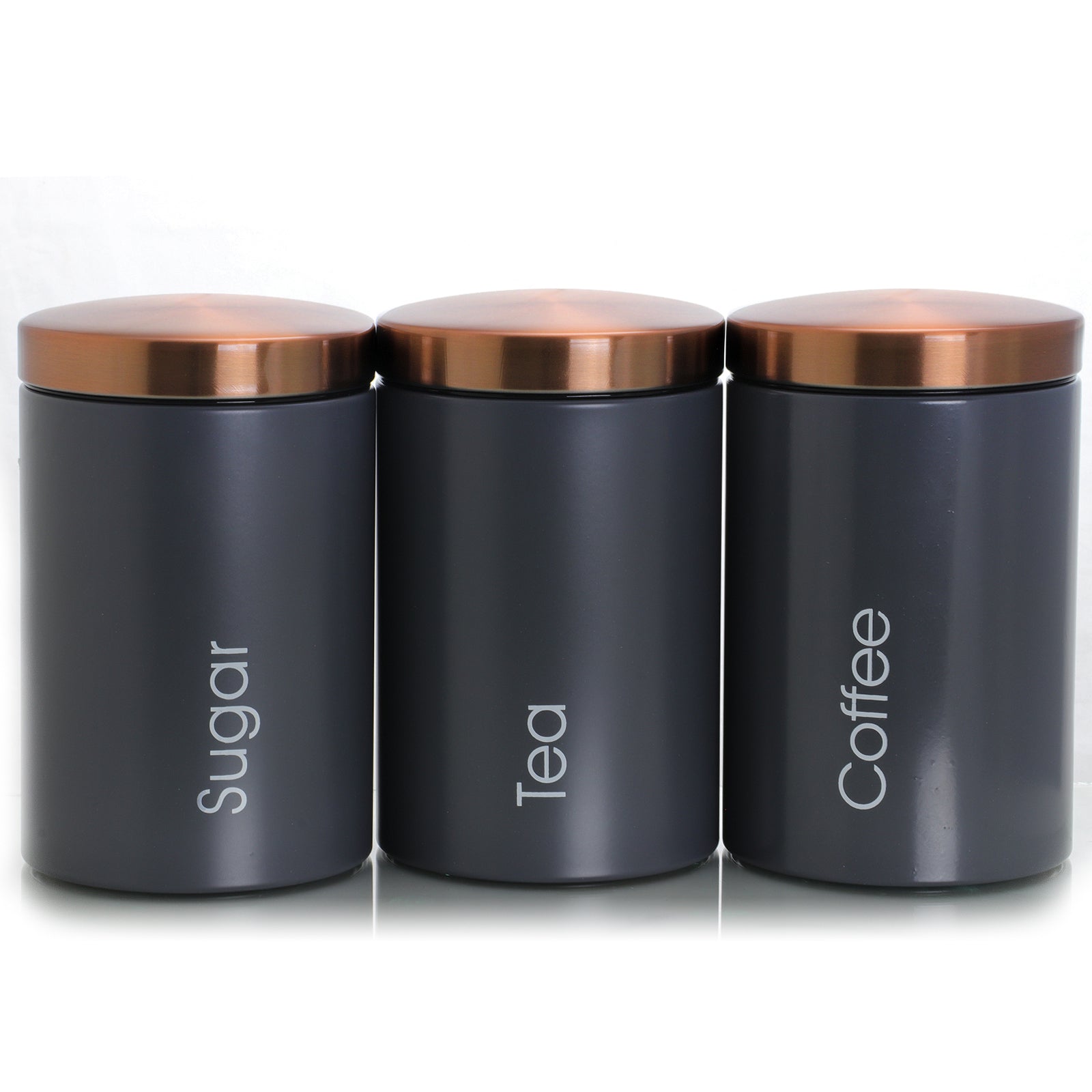 MegaChef Essential Kitchen Storage 3 Piece Sugar, Coffee and Tea Canister Set in Matte Gray W2B
