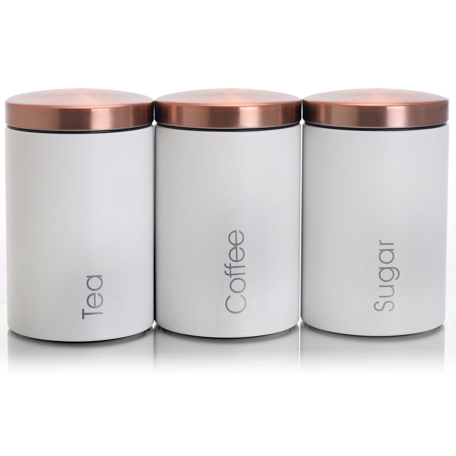 MegaChef Essential Kitchen Storage 3 Piece Sugar, Coffee and Tea Canister Set in Matte White W2B