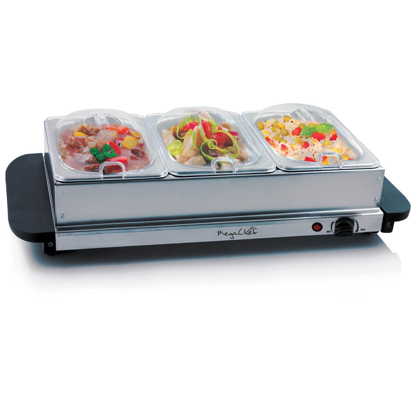 MegaChef Buffet Server & Food Warmer With 3 Removable Sectional Trays , Heated Warming Tray and Removable Tray Frame W2B