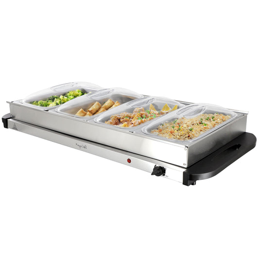 MegaChef Buffet Server & Food Warmer With 4 Removable Sectional Trays , Heated Warming Tray and Removable Tray Frame W2B