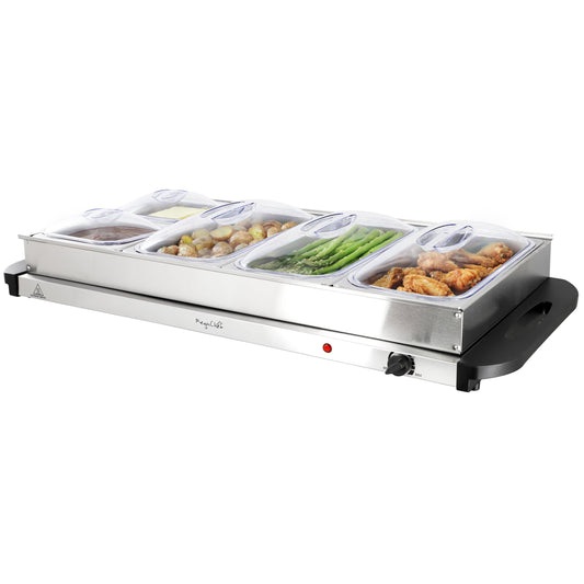 MegaChef Buffet Server & Food Warmer With 5 Removable Sectional Trays , Heated Warming Tray and Removable Tray Frame W2B