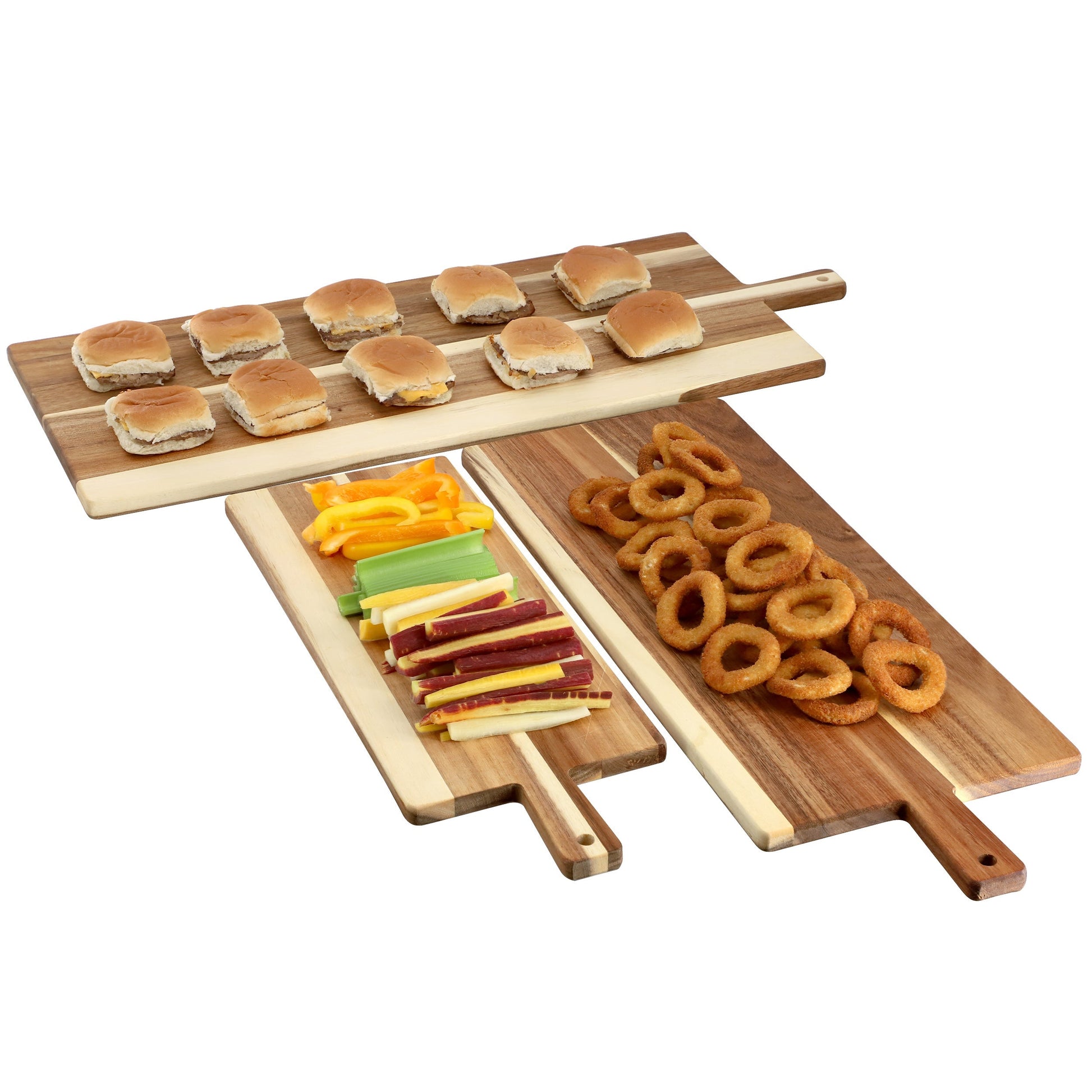MegaChef 3 Piece Acacia Wood Charcuterie Cheese Board Set with Handles W2B