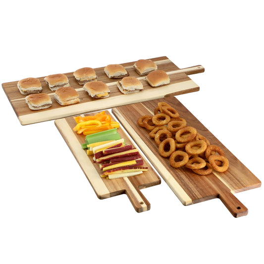 MegaChef 3 Piece Acacia Wood Charcuterie Cheese Board Set with Handles W2B