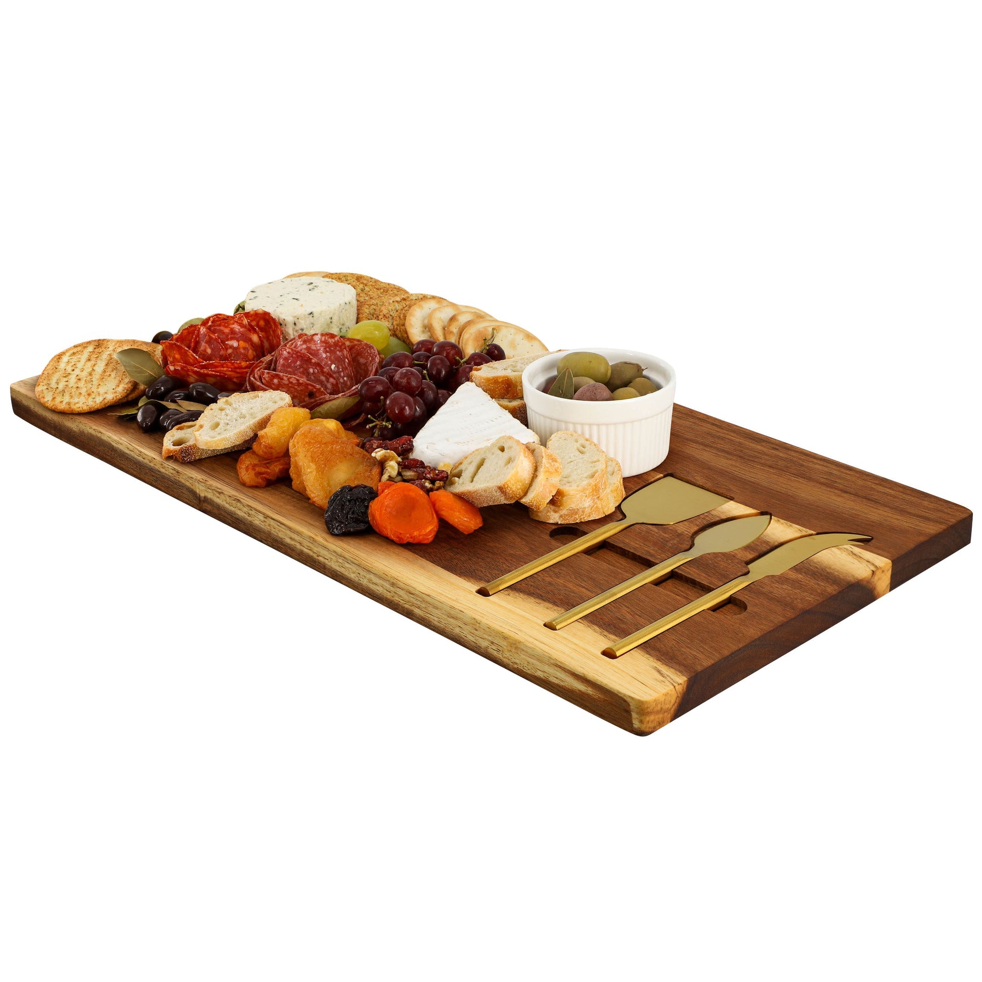 MegaChef 21 x 11 Inch Acacia Wood Cheese Board with 3 Piece Knife  Set W2B