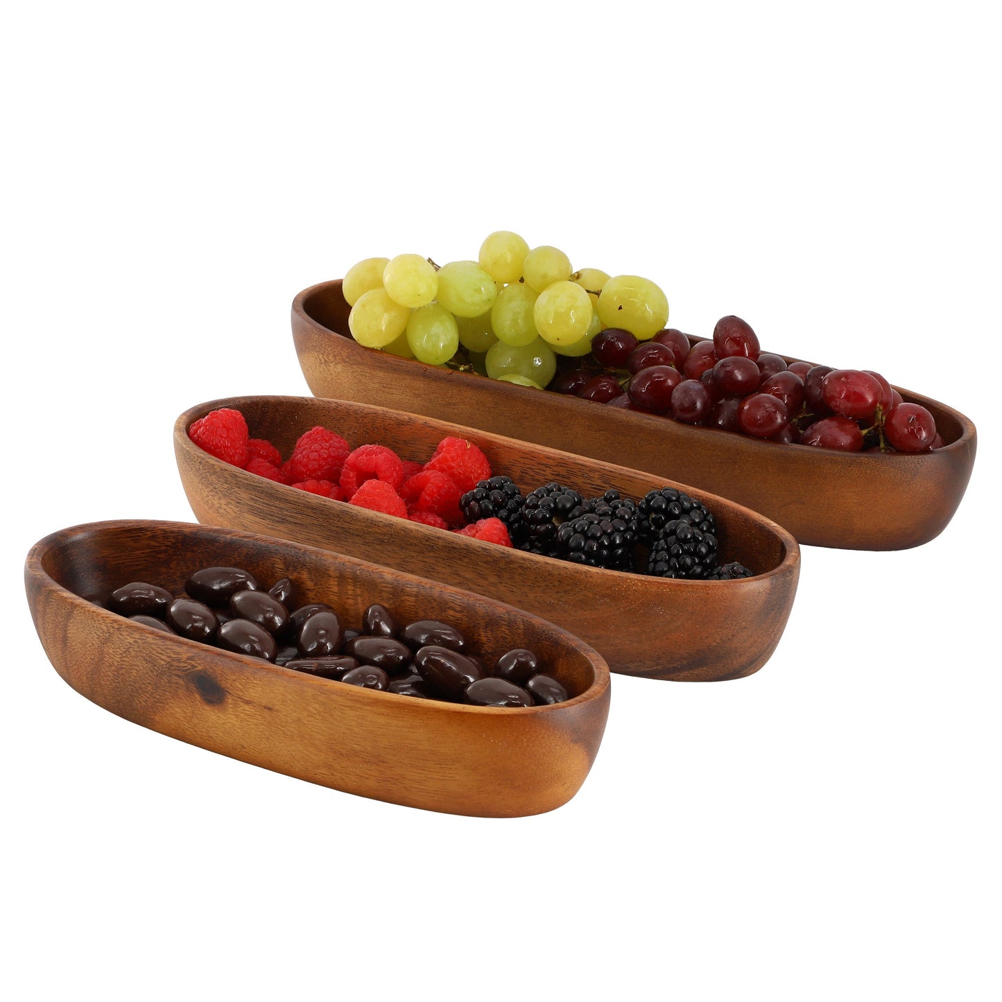 MegaChef 3 Piece Acacia Wood Oval Serving Bowls in Assorted Sizes W2B