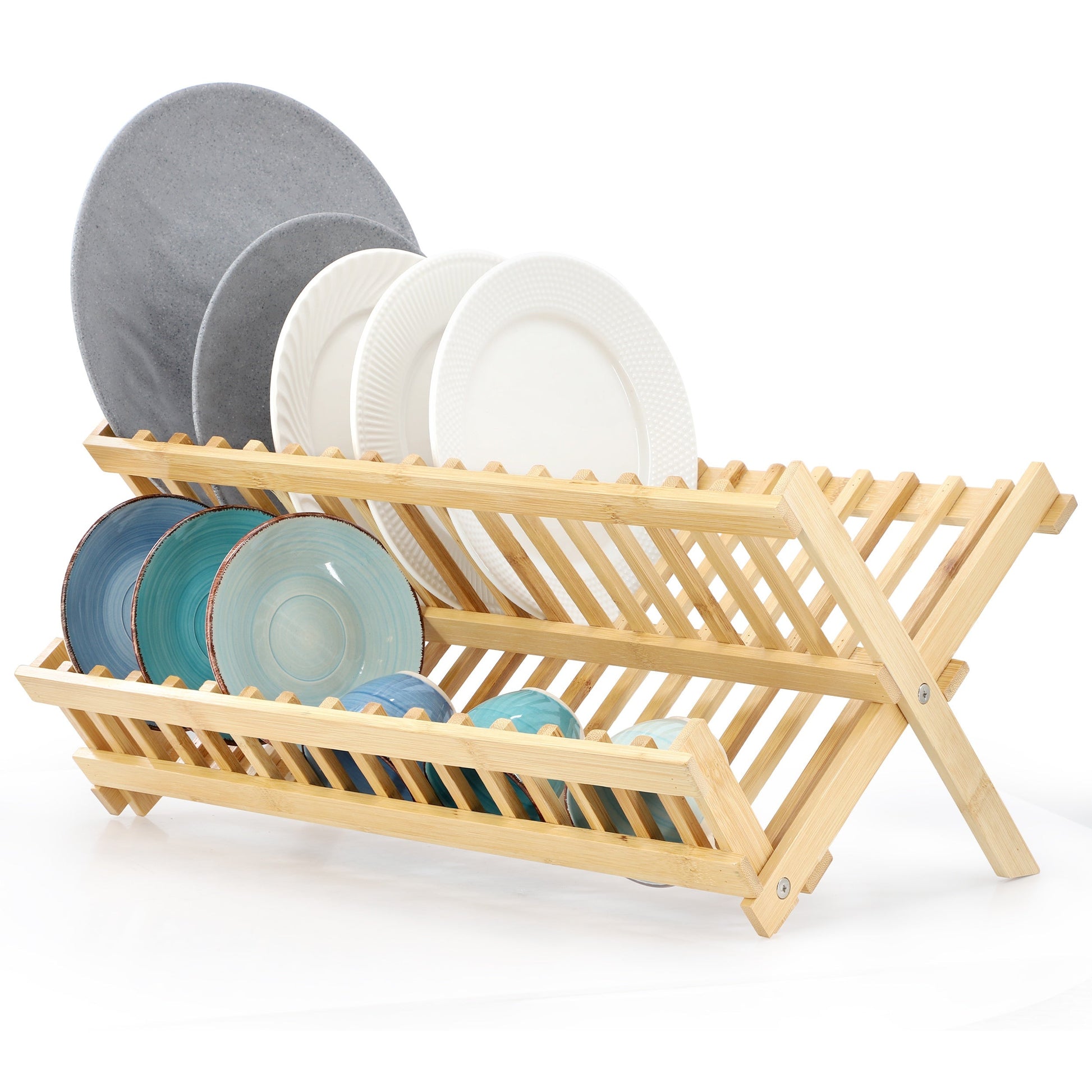 MegaChef 2-Tier Collapsible Kitchen Bamboo Drying Dish Rack W2B