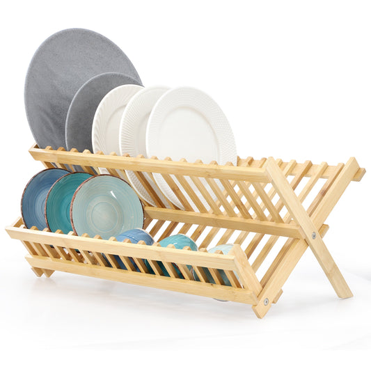 MegaChef 2-Tier Collapsible Kitchen Bamboo Drying Dish Rack W2B