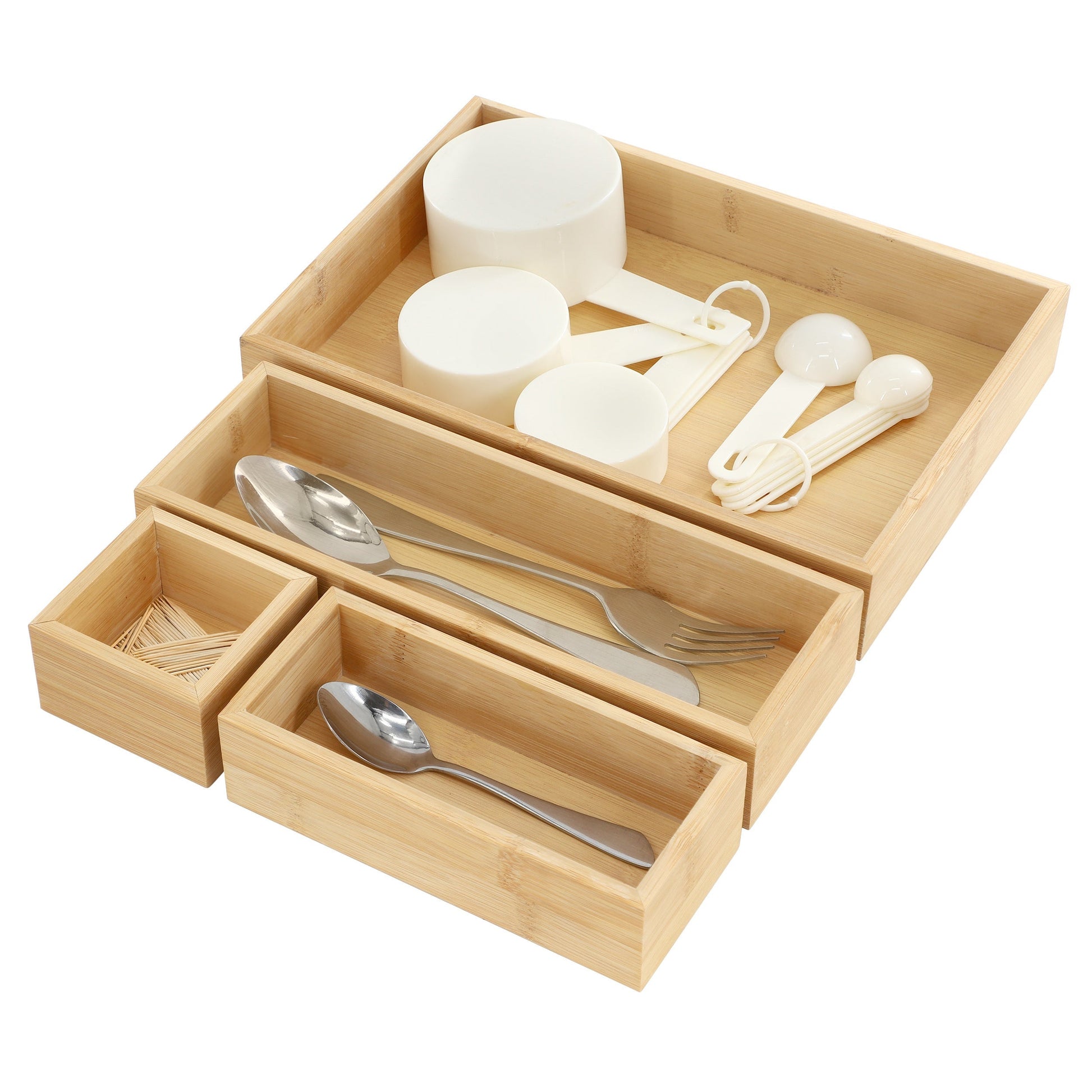 MegaChef 4 Piece Bamboo Storage and Organization Trays W2B