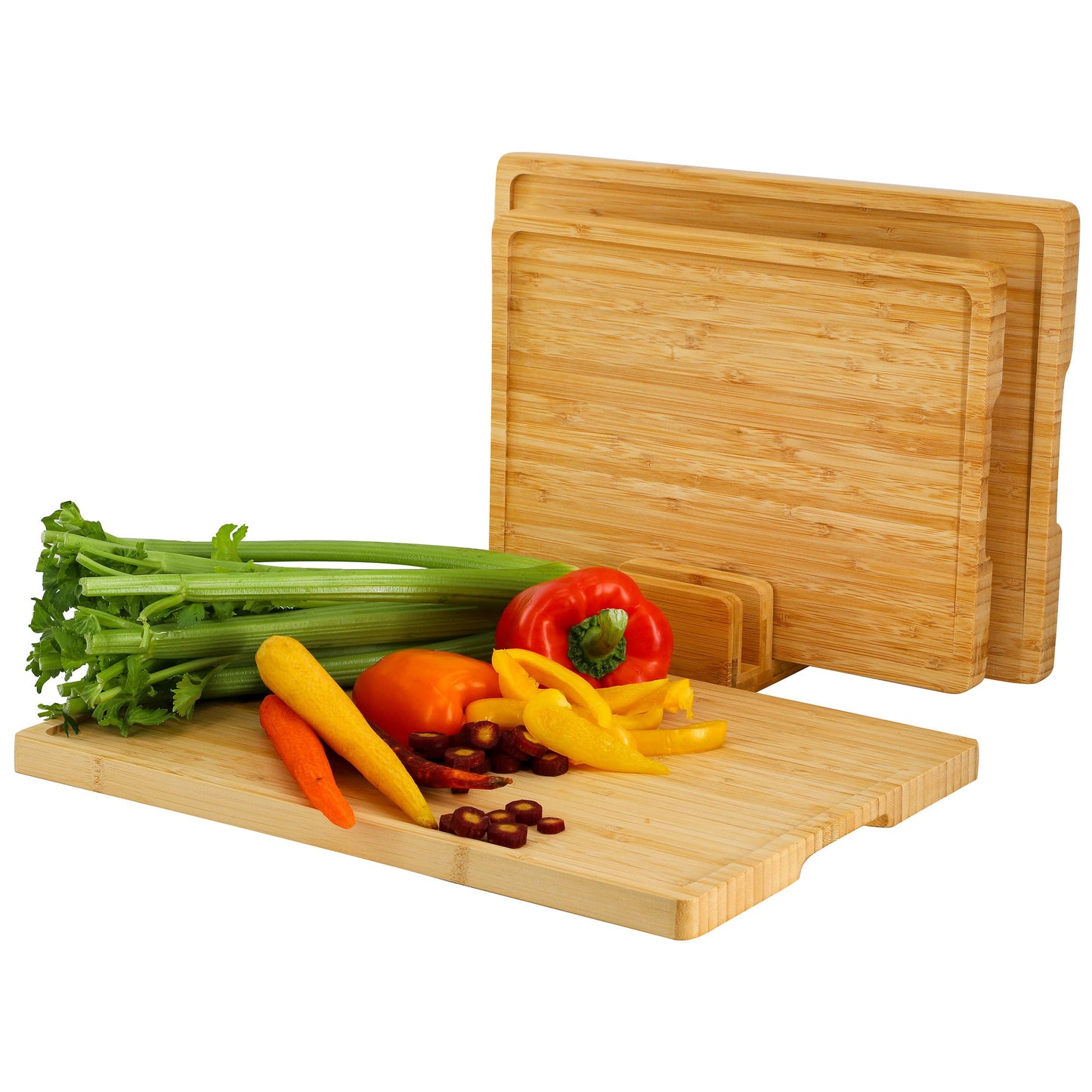 MegaChef 3 Piece Natural Bamboo Cutting Board Set with Base W2B