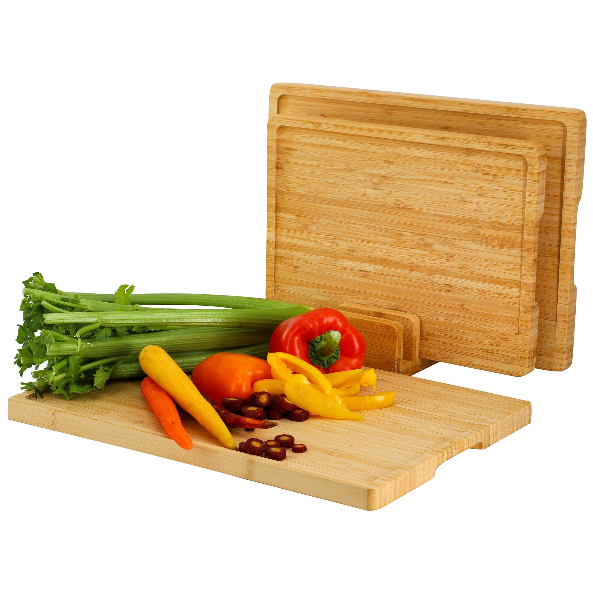 MegaChef 3 Piece Natural Bamboo Cutting Board Set with Base W2B