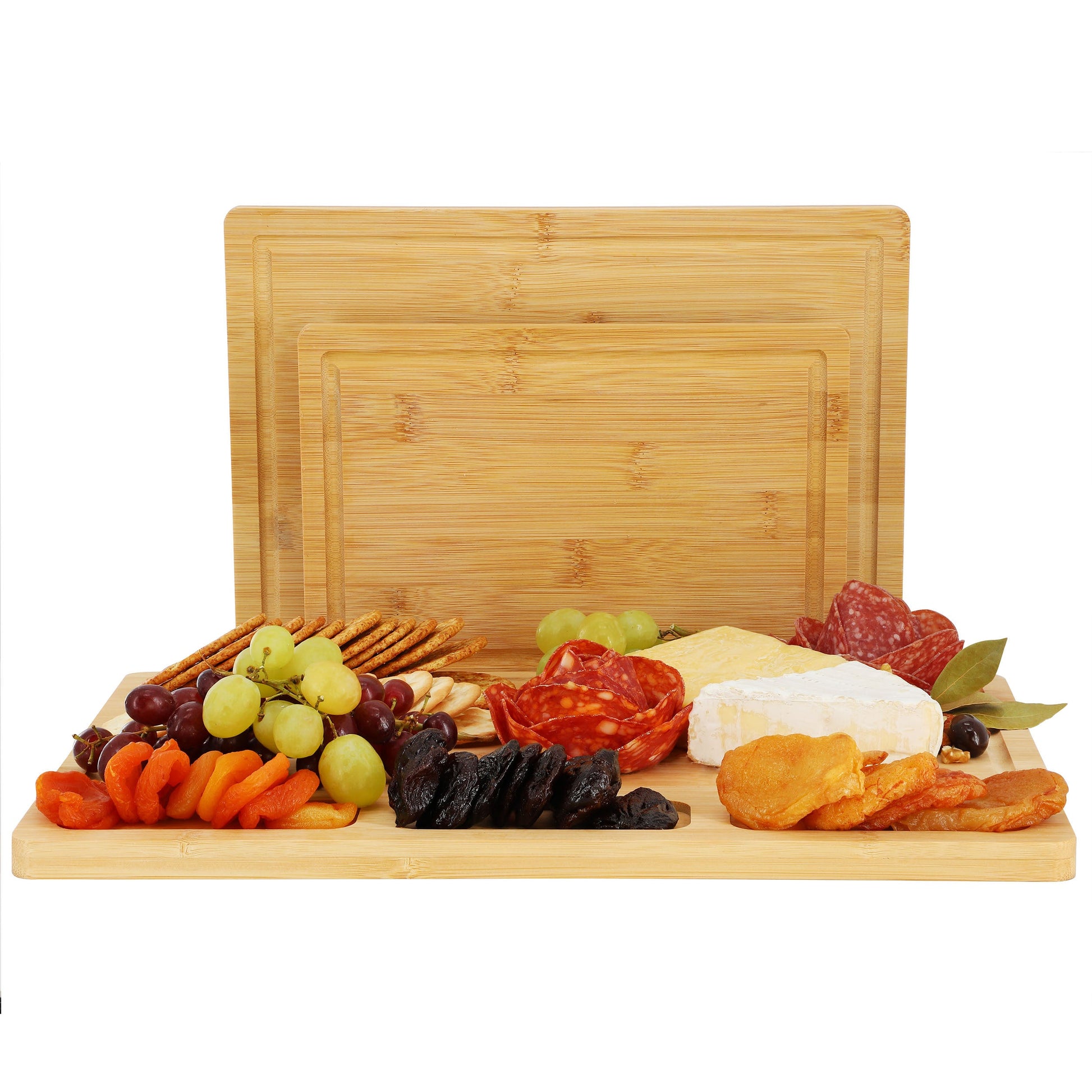 MegaChef 3 Piece Bamboo Cutting, Prep and Serving Boards W2B