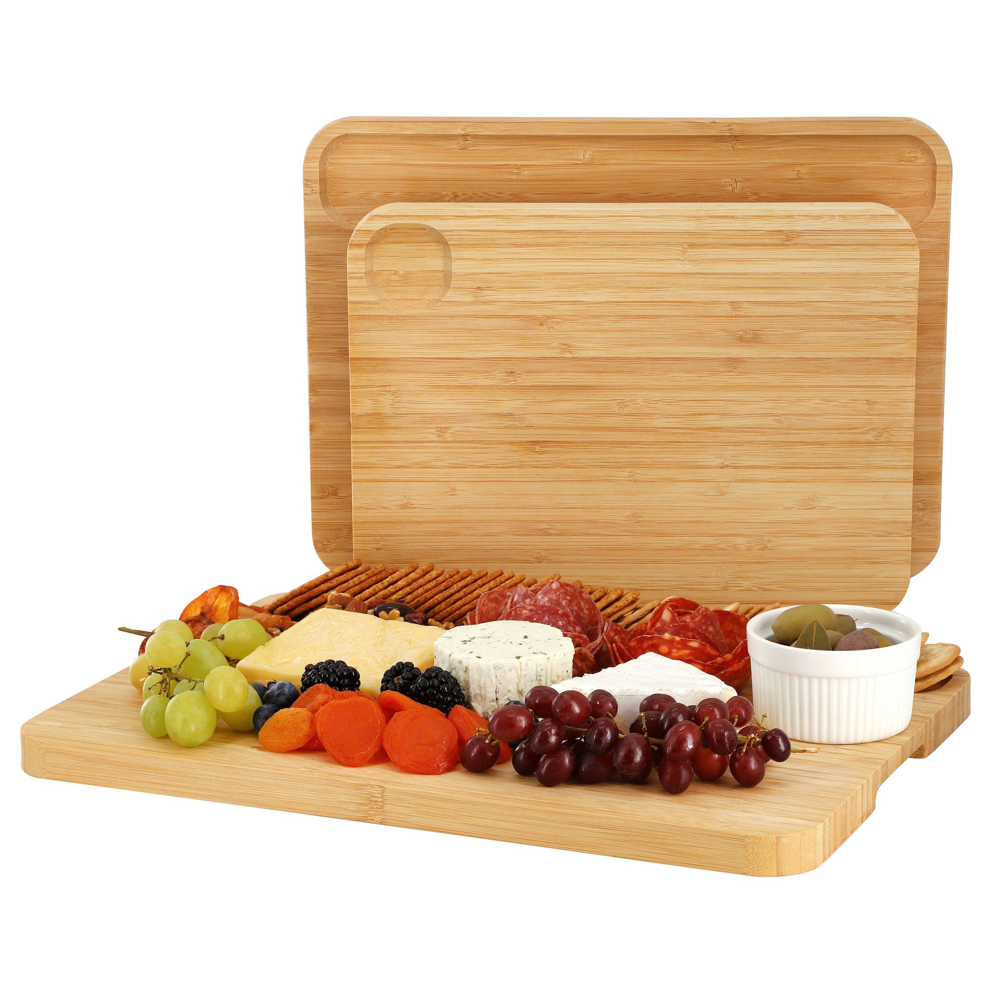 MegaChef 3 Piece Bamboo Cutting, Prep and Serving Boards W2B
