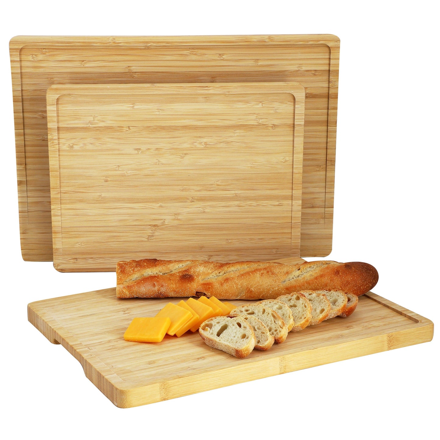 MegaChef 3 Piece Bamboo Cutting, Prep and Serving Boards with Slanted Juice Groove W2B