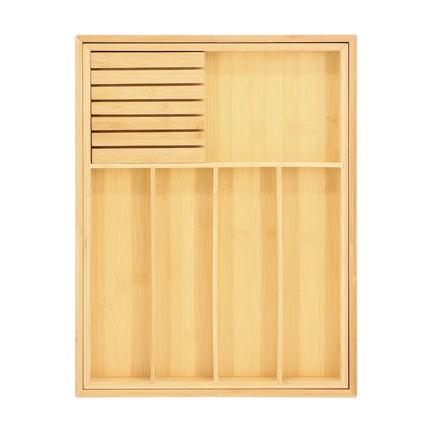 MegaChef Adjustable Bamboo Drawer Storage and Organization Tray with Removable Knife Block W2B