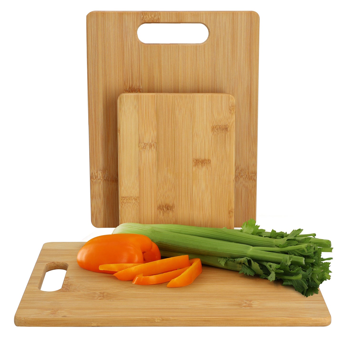 MegaChef 3 Piece 8 Inch, 11 Inch, and 13 Inch Bamboo Wood Cutting Board Set W2B