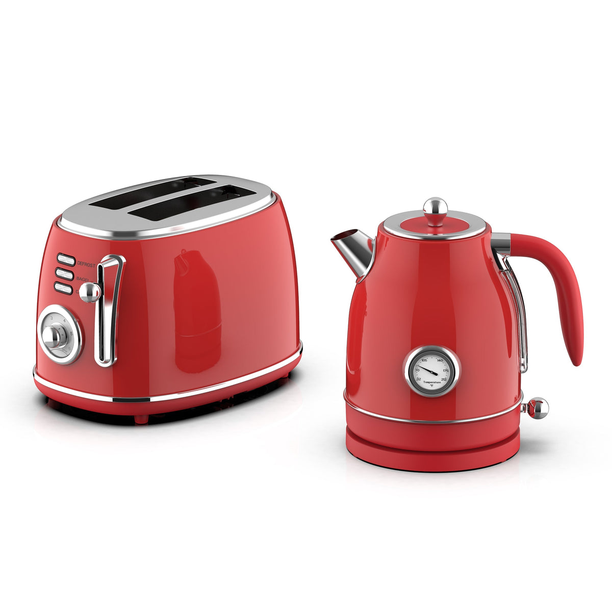 MegaChef 1.8 Quart Electric Tea Kettle and 2 Slice Toaster Combo in Red W2B