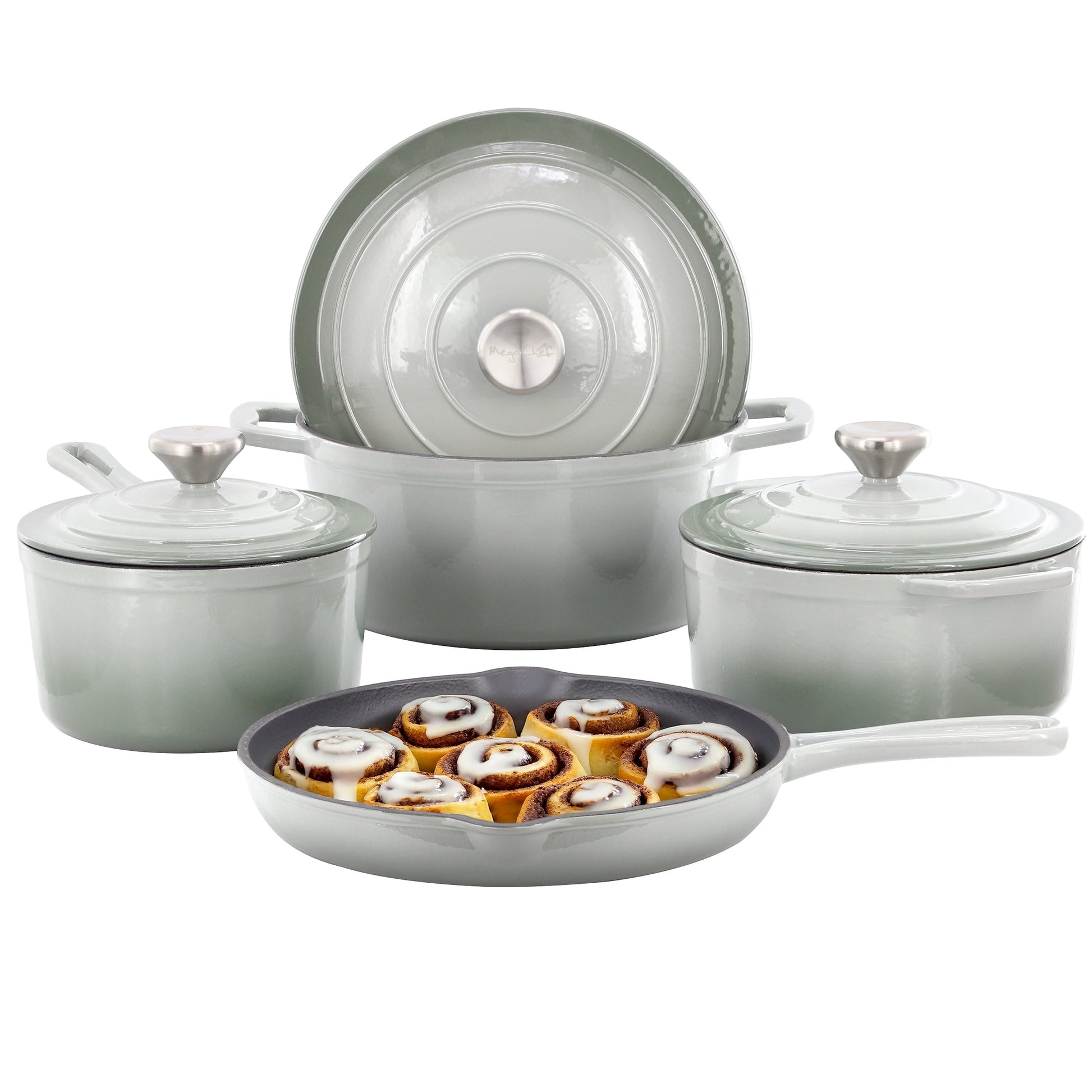 MegaChef 7 Piece Enameled Cast Iron Cookware Set in Gray W2B